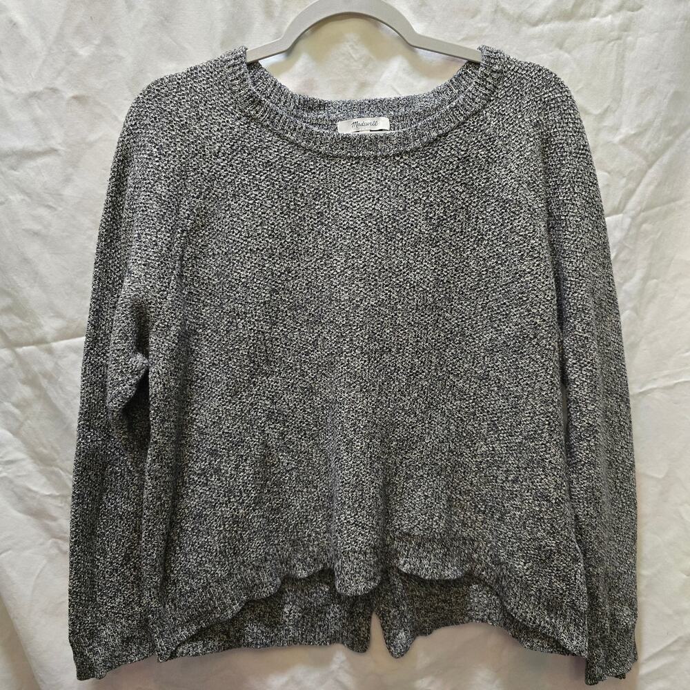 Madewell black white speckled heathered crossover back crewneck sweater XL